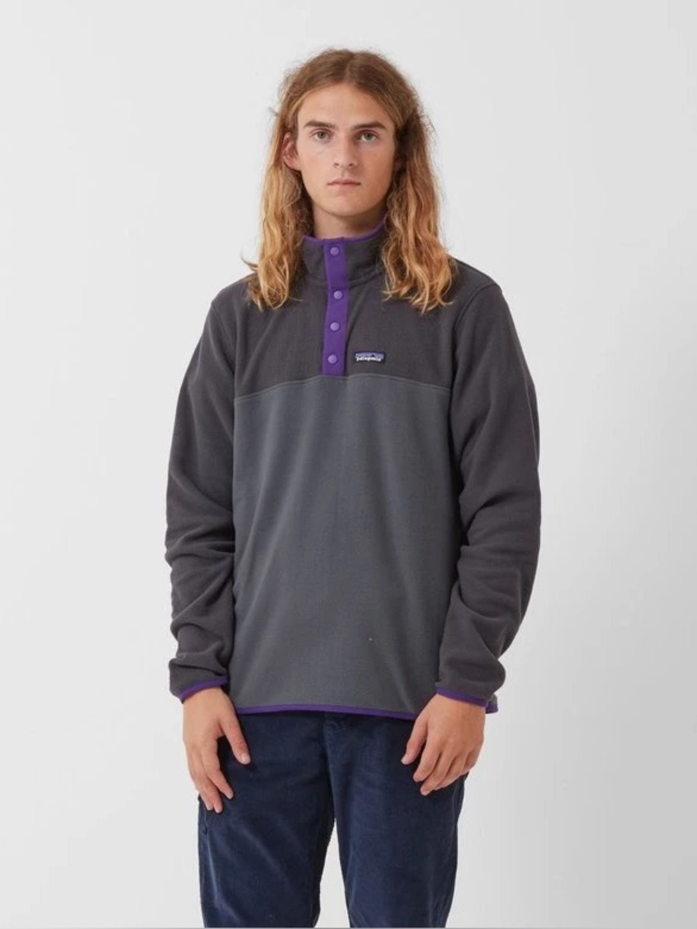 Men’s Patagonia Snap T Fleece Pullover in Charcoal Gray and Purple Size M